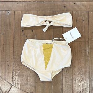 Bobo Choses Cream and Gold retro jersey two piece sun suit girls 6-7 years nwt